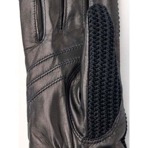 Hestra black leather glove with knitted side panel detail