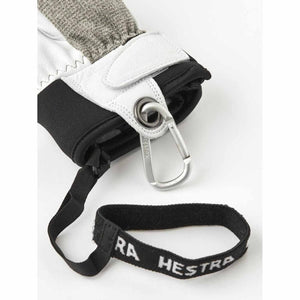 Hestra glove cuff with carabiner and wrist strap
