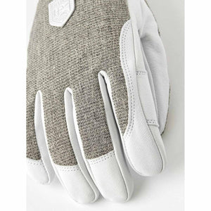 Hestra glove with grey textured fabric and white leather detailing