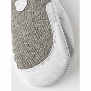 Hestra grey wool and white leather mitten detail