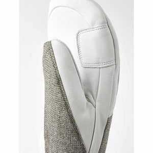 Hestra white leather and grey textile mitten detail