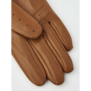 Hestra brown leather gloves with perforated detailing