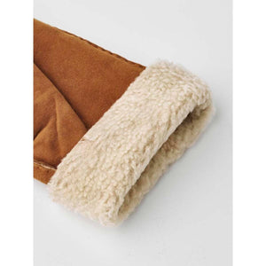 Hestra brown suede glove cuff with cream shearling lining