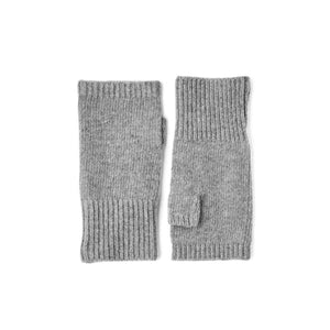 Hestra grey wool fingerless gloves with ribbed cuffs