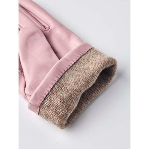 Hestra pink leather glove with a brown knit cuff
