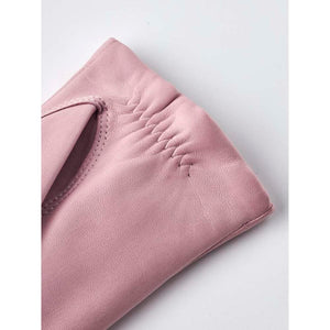 Close up of pink Hestra leather glove wrist detail
