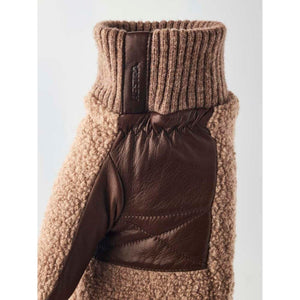Hestra brown wool and leather mitten with ribbed cuff