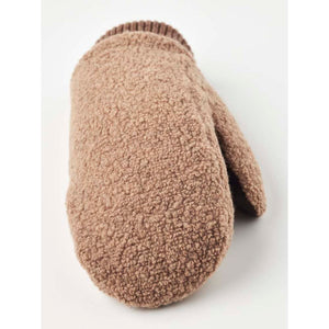 Brown sherpa fleece mitten with ribbed cuff