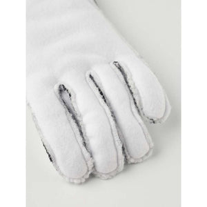 White Hestra glove showing the fleece lined interior