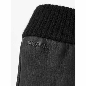 Black Hestra leather glove with ribbed knit cuff