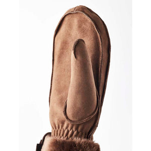 Hestra brown suede mitten with fur trim