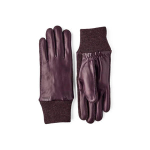 Hestra purple leather gloves with ribbed knit cuffs