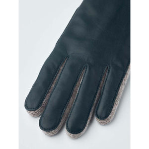 Hestra dark green leather glove with beige knit side panels