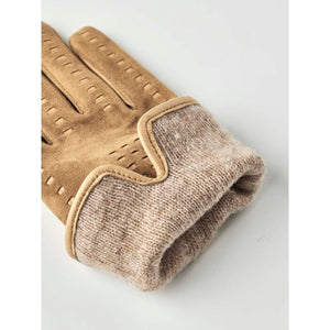 Hestra tan suede gloves with knitted wool cuff