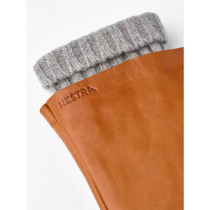 Tan leather Hestra glove with grey knitted cuff