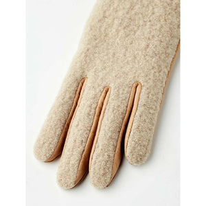 Hestra beige wool and tan leather glove