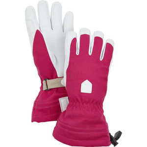 Hestra pink and white ski gloves with adjustable wrist strap