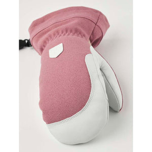Hestra pink and grey winter mitten with leather palm
