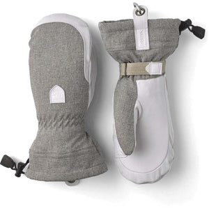 Hestra grey and white textured mittens with adjustable wrist straps