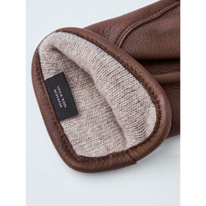 Hestra brown deerskin glove with wool lining and interior label