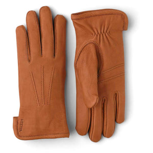 Hestra tan leather gloves with stitched detailing