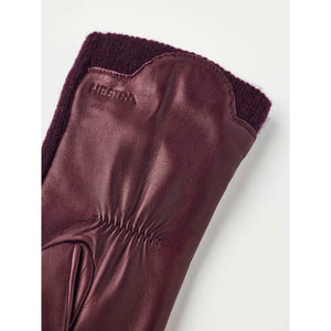 Hestra burgundy leather glove with ribbed knit cuff