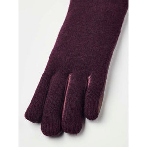 Hestra purple knit glove with leather palm detailing