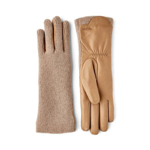 Hestra tan leather and knit gloves