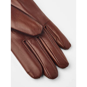 Brown Hestra leather glove fingers detail