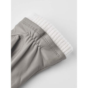 Hestra grey leather glove with white ribbed knit cuff