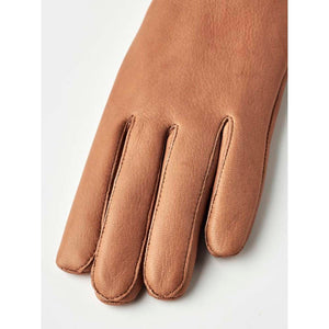 Tan leather glove fingers on white background
