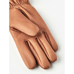 Tan leather glove with gathered wrist detail