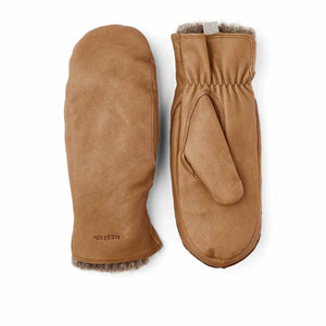 Hestra tan leather mittens with wool lining