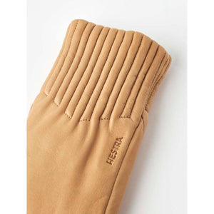 Tan Hestra leather glove with ribbed cuff detail