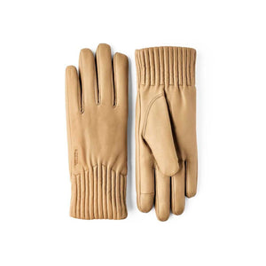 Hestra tan leather gloves with ribbed cuffs