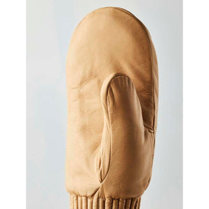 Hestra tan leather mitten with ribbed cuff