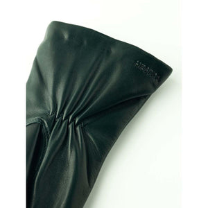 Dark green Hestra leather glove cuff with gathered detail