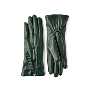 Hestra dark green leather gloves with side zipper detail