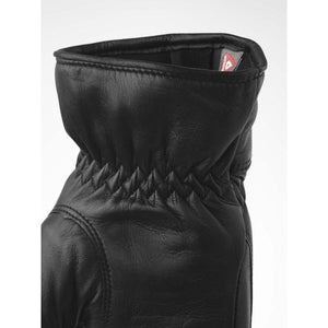 Black Hestra leather glove cuff with elasticated wrist detail