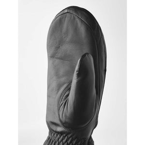 Black leather mitten with elasticated wrist