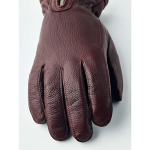 Hestra dark brown textured leather glove with a zippered wrist closure