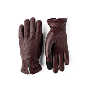 Hestra brown leather gloves with wrist zipper