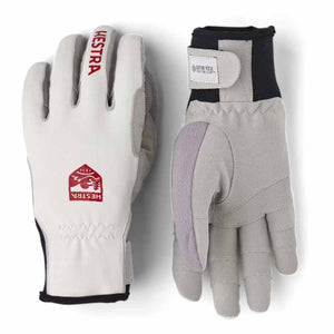 Hestra white and grey Gore-Tex Infinium gloves with velcro wrist strap