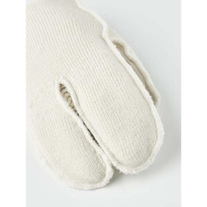 Hestra off white knit wool mitten with split thumb design