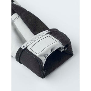 Hestra glove cuff detail showing black fleece lining and grey synthetic exterior