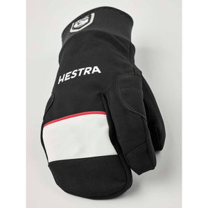 Hestra black mitten with white and red accents