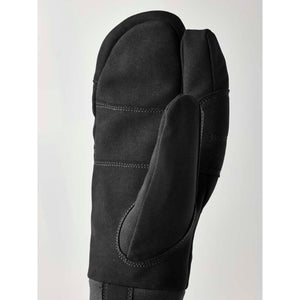 Hestra black three finger mitten with reinforced palm and thumb
