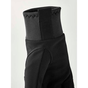 Close up of black glove cuff with elasticated wrist band