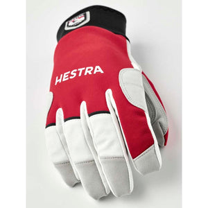 Hestra red and white ski glove with black cuff
