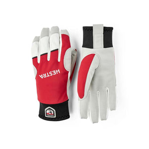 Hestra red and grey athletic gloves with black cuffs